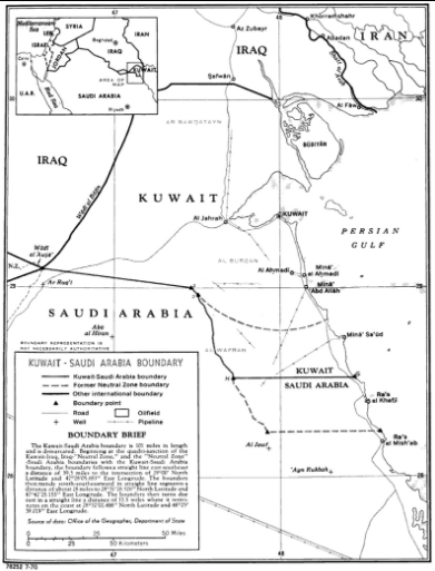 خريطة المنطقة المقسومة بين الكويت والسعودية