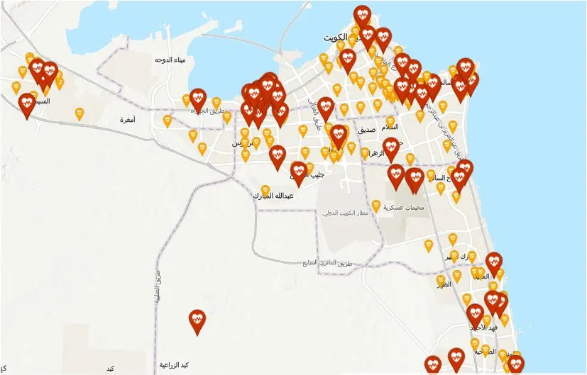 خريطة مستشفيات الكويت