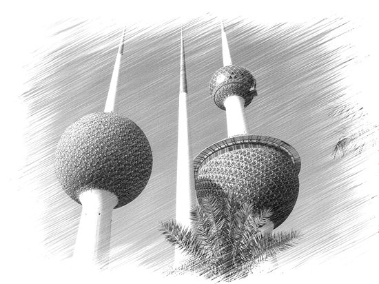 رسم ابراج الكويت بالرصاص