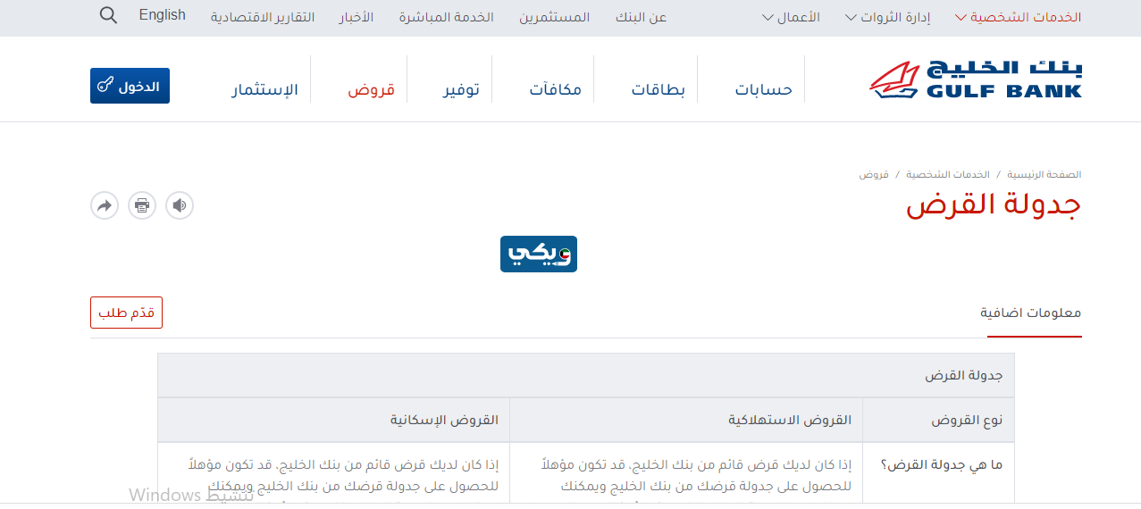 شروط جدولة القروض بنك الخليج