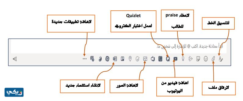 شريط أدوات المحادثة في تيمز