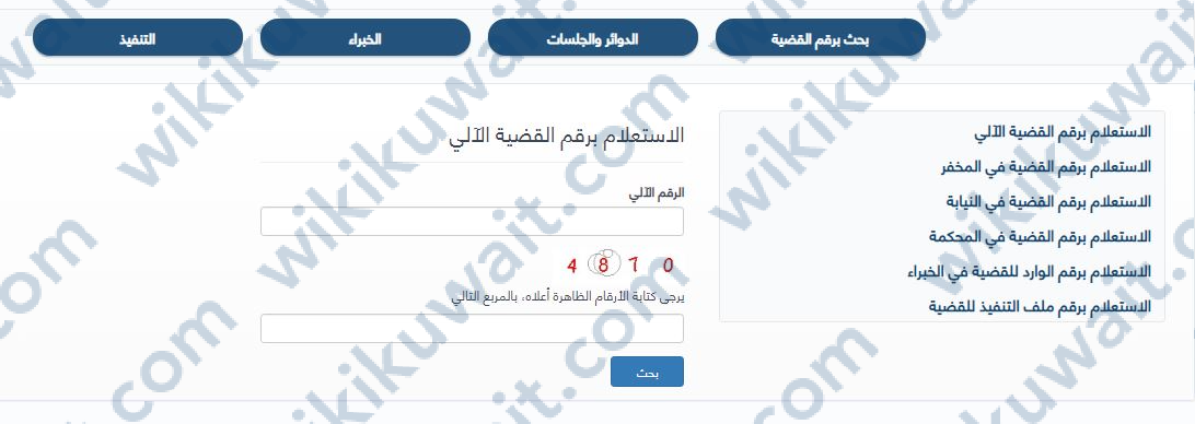 الاستعلام بالرقم الالي للقضية