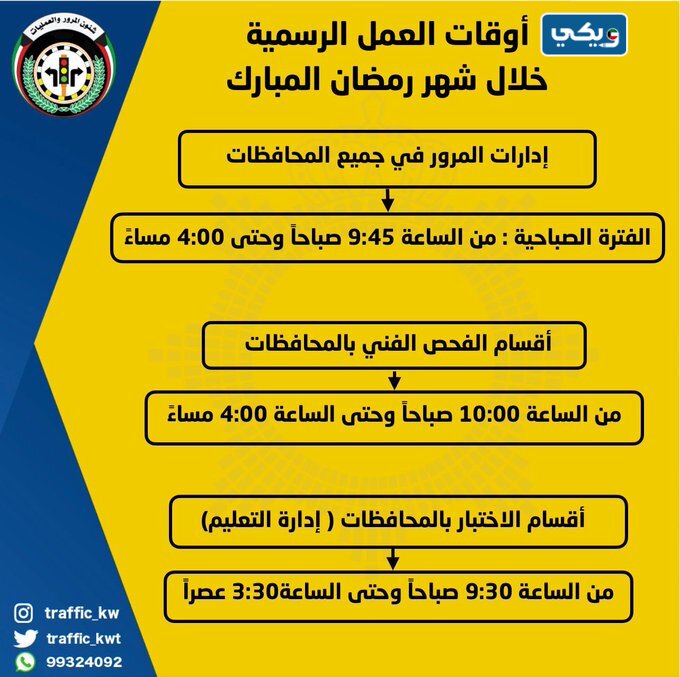 مواعيد دوام مرور العاصمة في رمضان 2023 الكويت