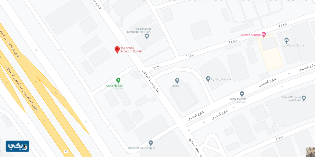 موقع المدرسة البريطانية في الكويت على جوجل ماب