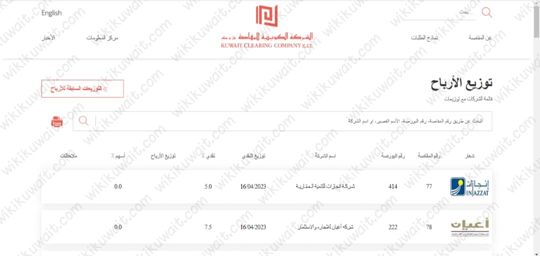 الاستعلام عن موعد توزيع أرباح الشركة الكويتية للمقاصة