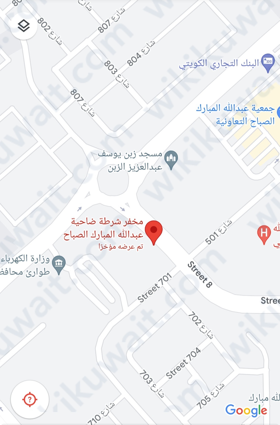 موقع مخفر شرطة عبدالله المبارك على جوجل ماب