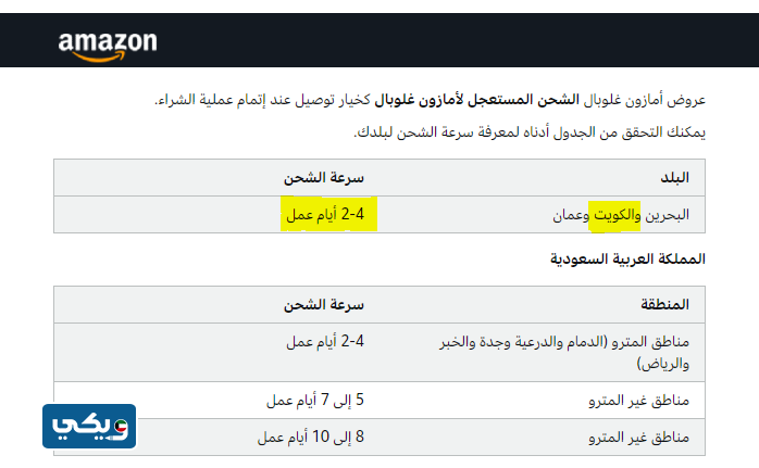 كم مده توصيل امازون للكويت