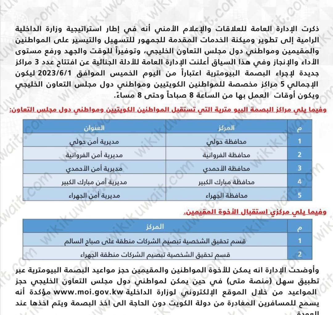 مواعيد عمل مركز البصمة البيومترية في محافظة مبارك الكبير