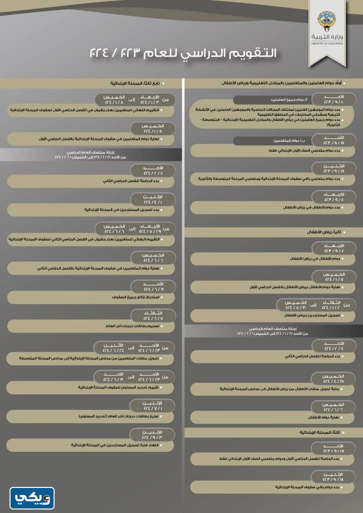 جدول دوام المدارس في الكويت 2023 / 2024 الابتدائي