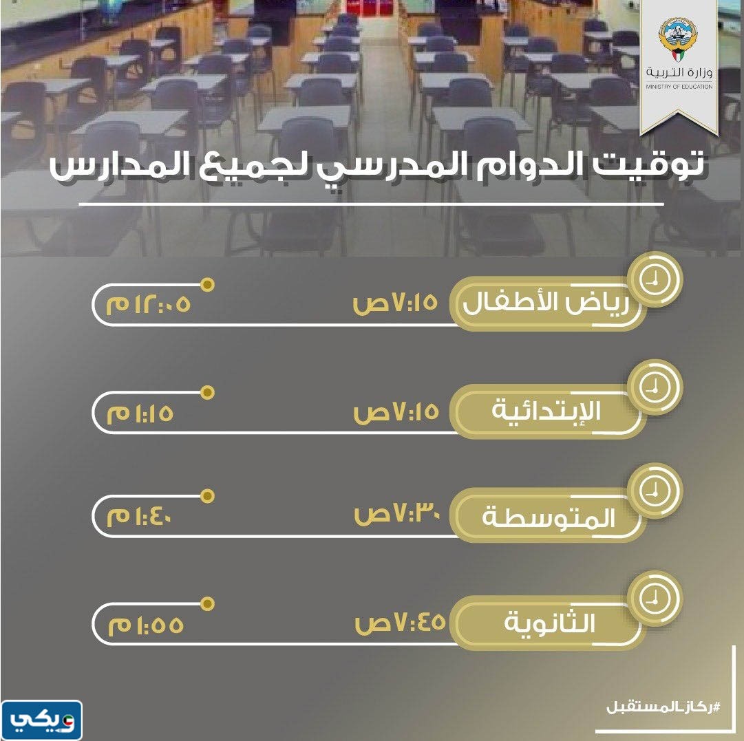 توقيت الدوام المدرسي للمرحلة الثانوية الكويت