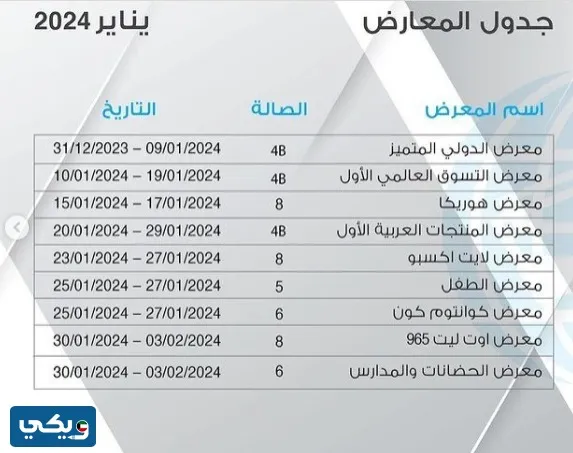 جدول معارض الكويت شهر يناير 2024
