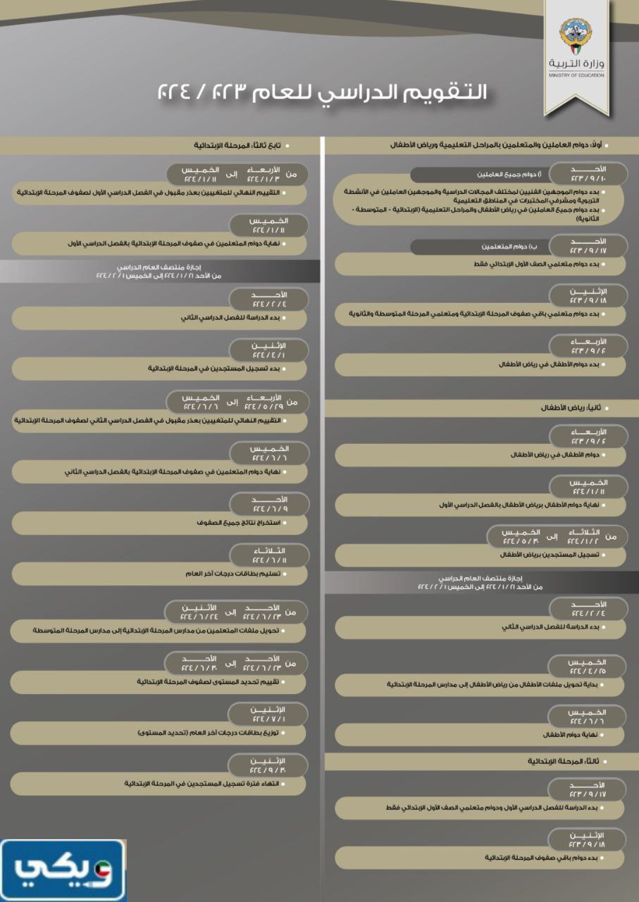 كم باقي على بداية اختبارات الصف الثاني عشر العلمي والادبي في الكويت 2023 / 2024 الفصل الاول