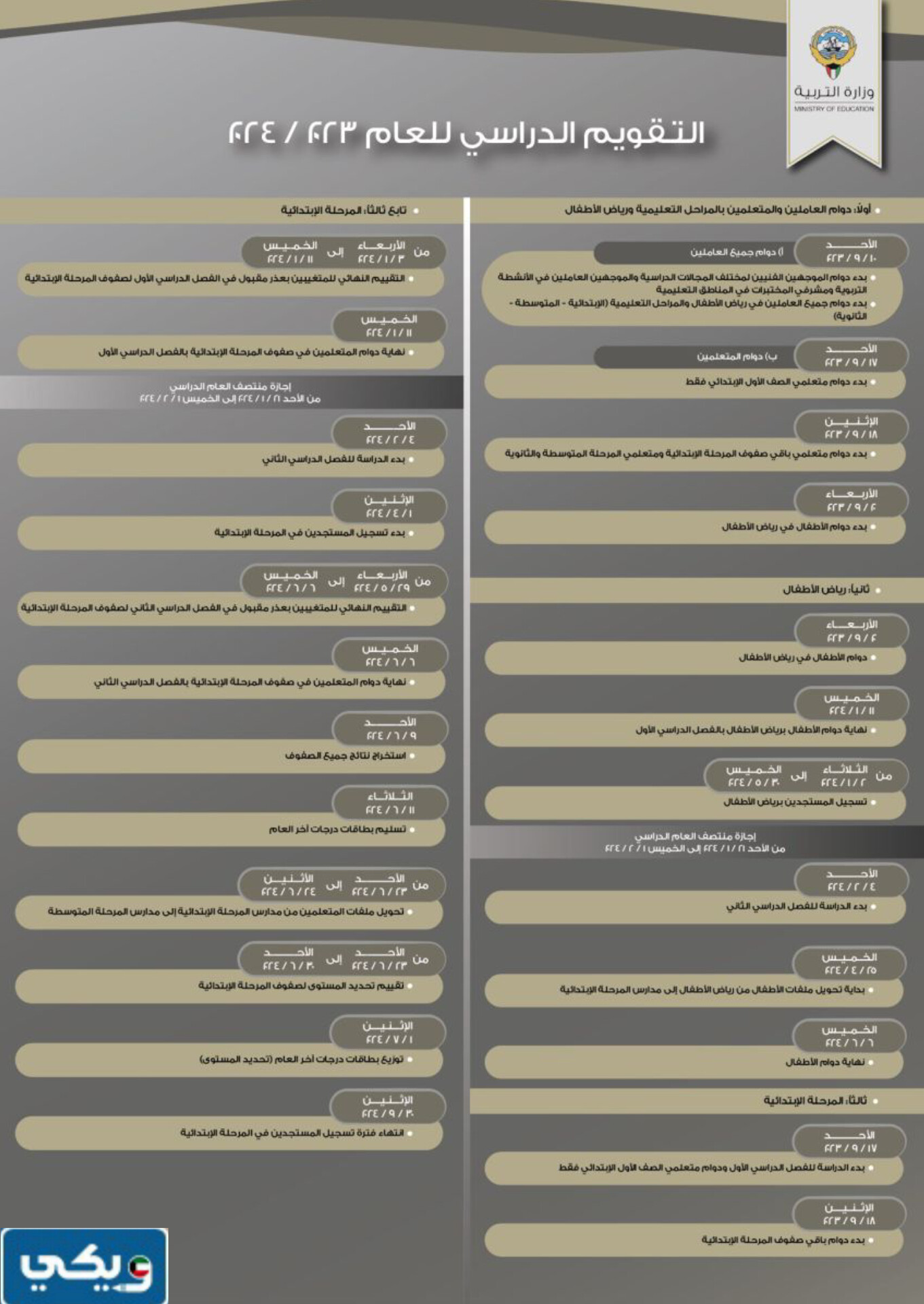 كم باقي على نهاية دراسة الابتدائي 2024 في دولة الكويت