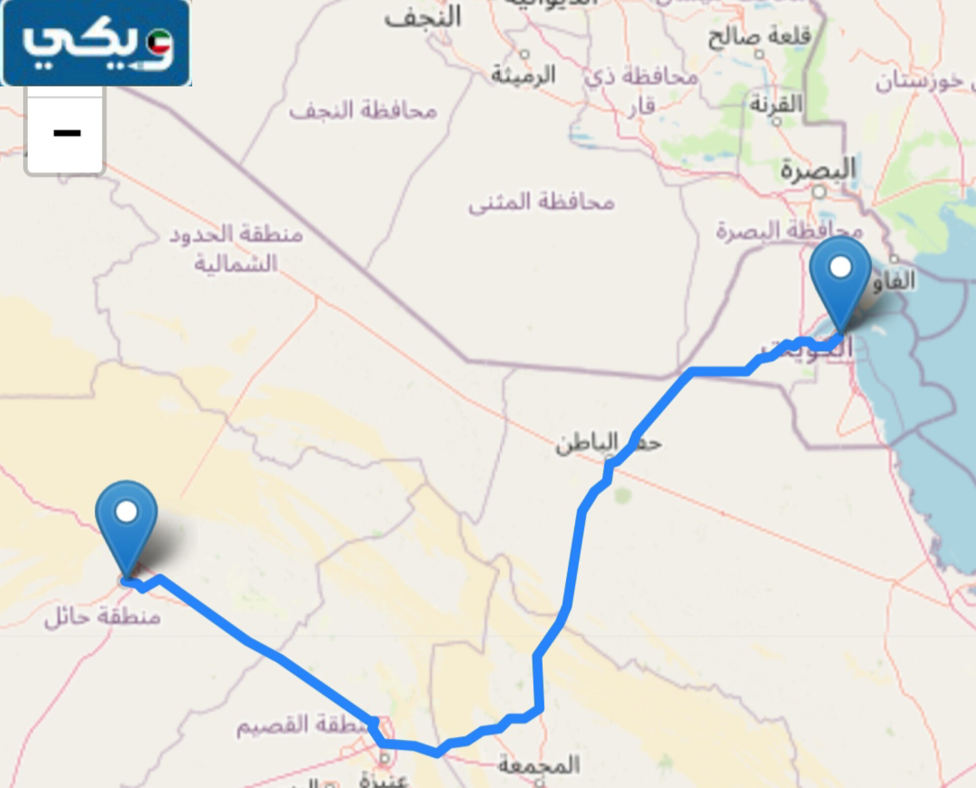 من حائل الى الكويت كم كيلو متر