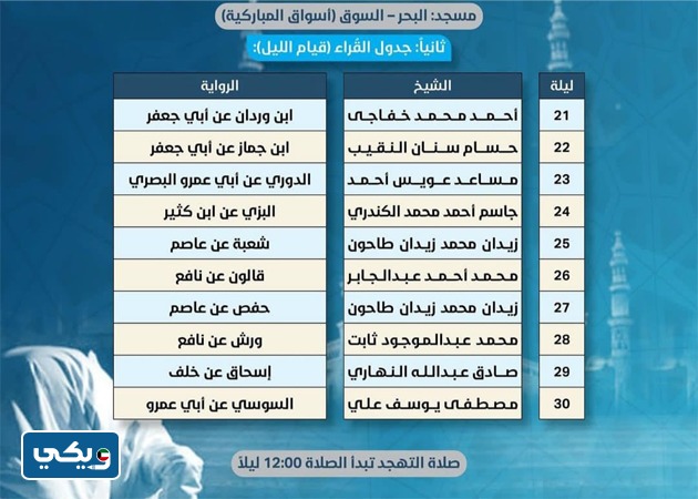 جدول صلاة القيام في المراكز الرمضانية الكويت مسجد البحر