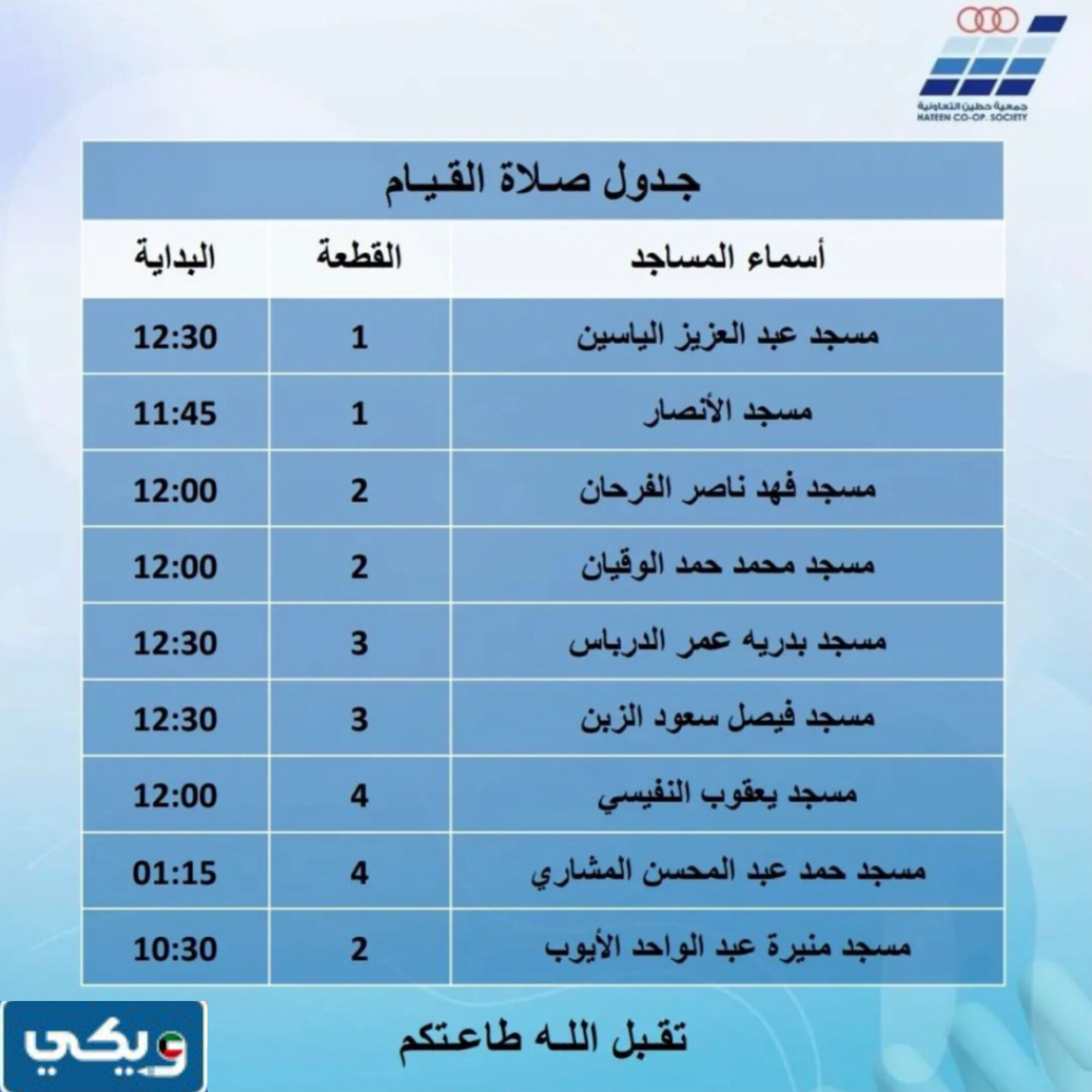 أوقات صلاة القيام في مساجد حطين